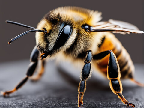 Macro Photography Of Bee With Blurred Black Background