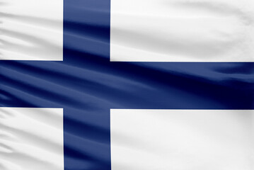 Naklejka premium Finland flag is depicted on a sport stitch cloth fabric with folds.