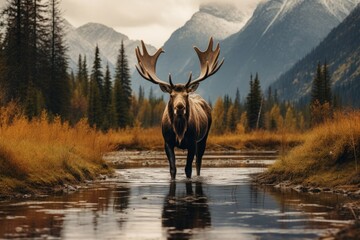 Wildlife photography with moose in natural habitat - obrazy, fototapety, plakaty