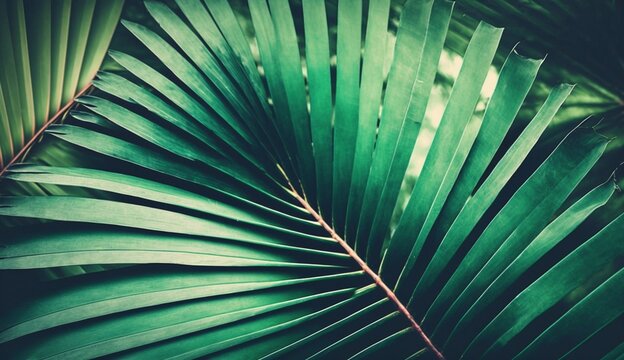 Striped of palm leaf, Abstract green texture background, Vintage tone © Samia