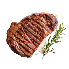 An ultra HD studio photo of Steak, isolated on white, ultra textured, studio lighting, gourmandise