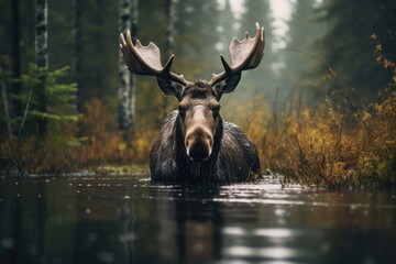 Wildlife photography with moose in natural habitat - obrazy, fototapety, plakaty