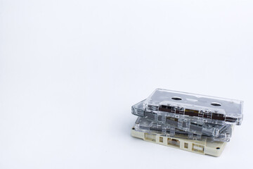 Photo retro audio cassette on white background