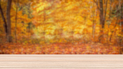 Naklejka na ściany i meble The wood table on Autumn Background 3d rendering
