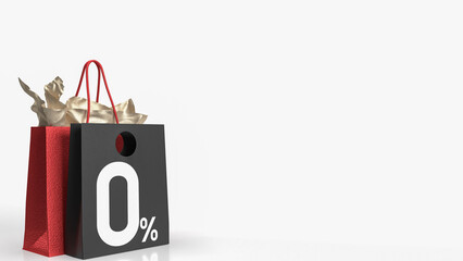 The shopping bag and zero percent for free tax or promotion concept 3d rendering