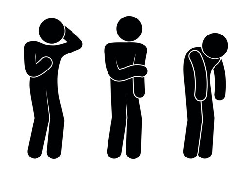 illustration of sad embarrassed man, stick figure people icon