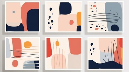 Set of Abstract Hand Painted Illustrations for Wall Decoration, Postcard, Social Media Banner, Brochure Cover Design Background. Square Modern Abstract Painting Artwork. Rectangle Vector Pattern