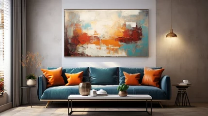 Zelfklevend Fotobehang Noord-Europa Modern abstract oil painting art design. Orange, gold, blue