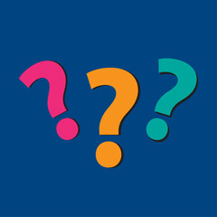 colored question mark. question mark illustration. blue background. pink, green and orange icons. vector for questions, doubts, interrogation, research, questioning