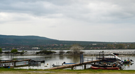 Ships and Barges at Danube River Port in Smederevo Serbia