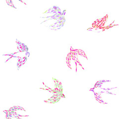 Fototapeta na wymiar Hand drawn seamless pattern. Spring flying swallows. Surface for textile, wallpaper, gift wrapping paper, decoration, card, print, wedding invitation, background.
