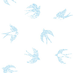 Fototapeta premium Hand drawn seamless pattern. Spring flying swallows. Surface for textile, wallpaper, gift wrapping paper, decoration, card, print, wedding invitation, background.
