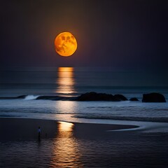moon over sea, lunar eclipse