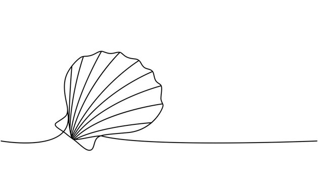 Seashell one line continuous drawing. Tropical underwater shell continuous one line illustration. Vector minimalist linear illustration.