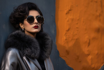 Young Indian woman in sunglasses and a fur coat-6
