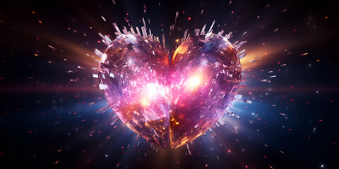 Colorful heart shaped fireworks in the night sky beautiful background Beautiful Heart Shape In Red Purple lights On Black Background Ai Generative