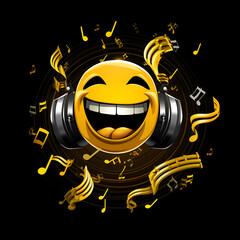 Emojis laughing while headphones on listening to music