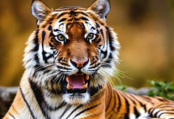 Fototapeta premium Tiger. Wildlife. Big Cat. Stripes. Feline. Predator. Majestic. Endangered Species. Safari. Nature. Carnivore. Jungle. Wild Animal. Stalking. Beautiful. Powerful. Wildlife Photography. AI Generated.