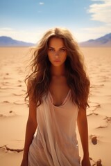 Fototapeta na wymiar Beautiful girl in the desert.