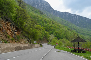 View at road in Danube gorge in Djerdap on the Serbian-Romanian border