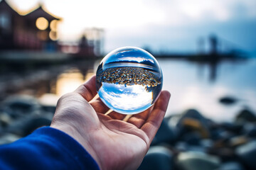 Experience the beachside magic of cooling off with an ice ball in hand, a perfect way to enjoy the sun and sea Created with generative AI tools.