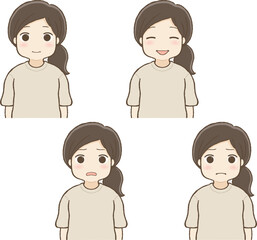 ぽっちゃり女子、表情いろいろセット（上半身）
