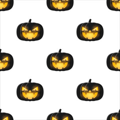 Black Halloween pumpkin with Candle shine light inside, Seamless pattern background.