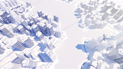 High-rise building in the city's business district Roads and rivers exist. ,Office buildings and high-rise structures can be seen in the business district. ,Low-polygon cityscape ,3d rendering