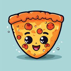 Cute slice pizza cartoon vector icon illustration