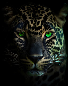 A close up of a leopard with green eyes Generative Ai