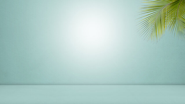 Blue Background Summer Light Shadow Leaf Palm Studio Product Podium Texture Plant Abstract Overlay Scene Loft Cosmetic Beauty Presentaiton Clean Empty Kitchen Platfrom Gradient Stage Backdrop Floor.