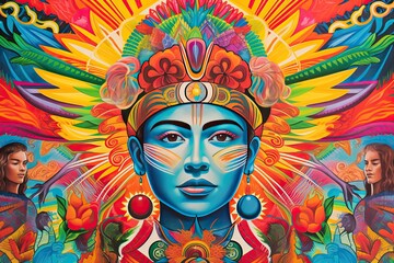 Vibrant Chicano Drawings: Celebrating Culture, Iconic Figures, Traditional Motifs, and Resilience in a Colorful Mural, generative AI - obrazy, fototapety, plakaty