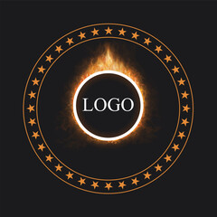 flame frame logo, circle shape, realistic burning fire vector. Circle Star Border logo