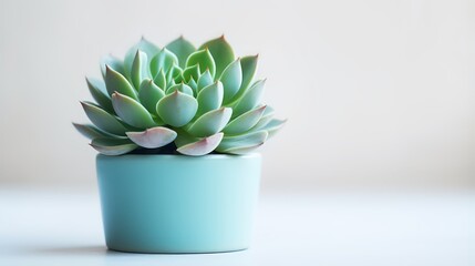 Beautiful succulent plant in pot on light background