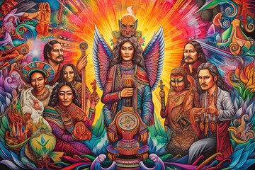 Fototapeta na wymiar Vibrant Chicano Drawings: A Celebratory Mural of Unity, Diversity & Cultural Heritage, generative AI
