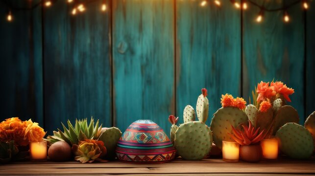 Cinco de Mayo holiday background with Mexican cactus