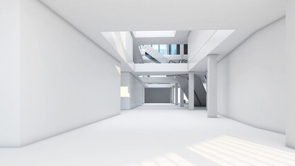 The white interior structure shows the structure and the corridor area.,3d rendering