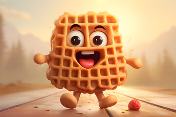 Canvas prints Cute cartoon waffle character