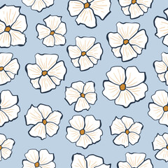 Seamless pattern white and blue flowers tropical plants. Floral seamless vector tropical pattern Background. Design for fabric, print, cover, banner