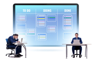 Businessman working on kanban board with tasks