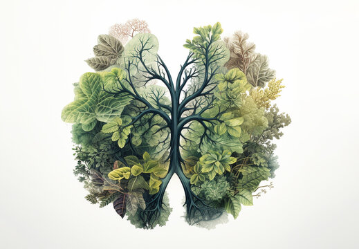 green tree lungs watercolor style clip art preview