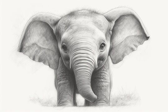 Cute Elephant Drawing: A Heartwarming Depiction of Playful Joy and Innocence, generative AI