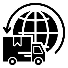 Logistics Icon. Included in Delivery Glyph Icon. A simplified and stylized graphical representation of a package delivery concept, typically used in digital design, icons, or signage.