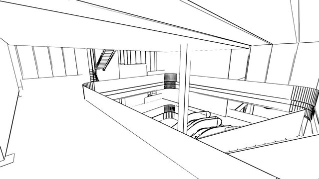 ine drawing of the area of the department store hall,3d rendering