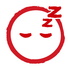 筆書きの丸に入った顔の表情の絵文字マーク（寝ている、眠る）