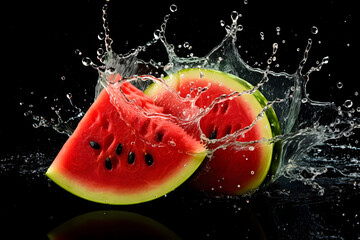 Saftige Wassermelonen mit erfrischenden Wasserspritzern – Sommerlicher Genuss in jeder Scheibe!