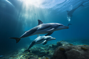 Obraz na płótnie Canvas Dolphins swim the seabed