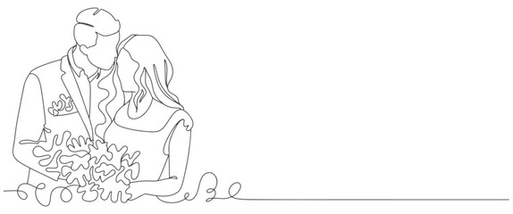 Engagement couple line art style vector illustration