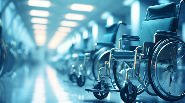 wheelchair in hospital corridor HD 8K wallpaper Stock Photographic Image