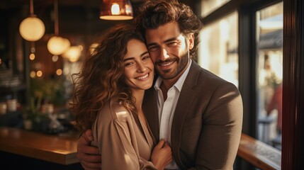 A Picture of the young wealthy middle eastern couple hugging love story - obrazy, fototapety, plakaty